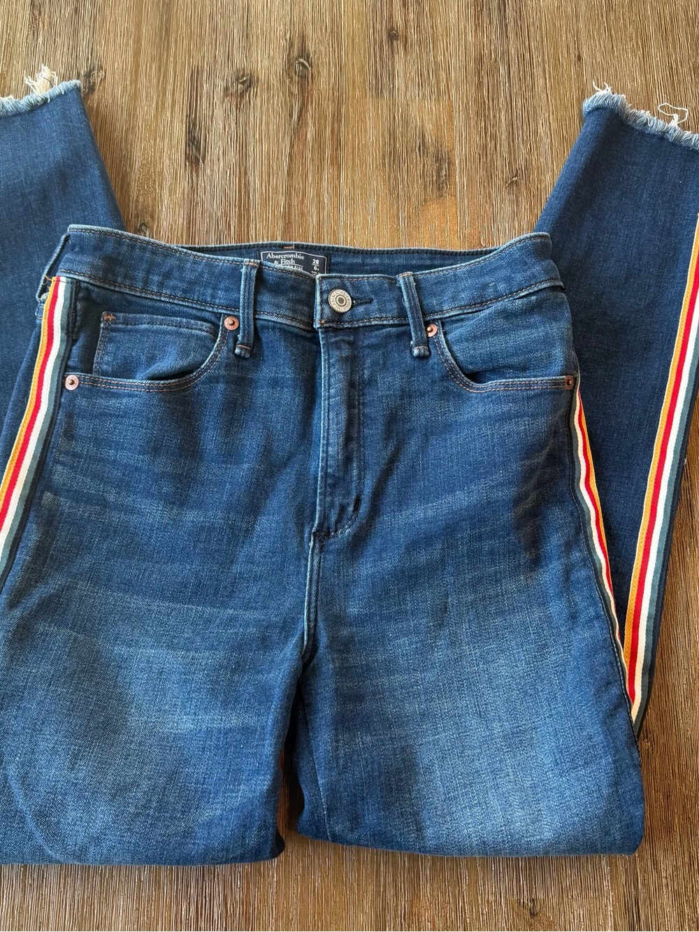 Abercrombie & Fitch Simone High Rise Ankle Jeans Colourful Side Stripe size 28/6